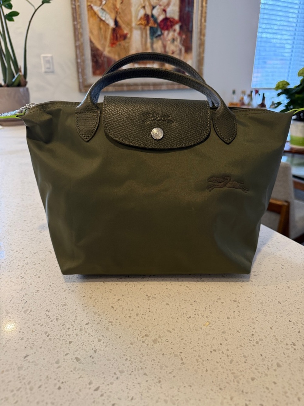 Women's Longchamp Olive Green Le Pliage Small Top-Handle Bag